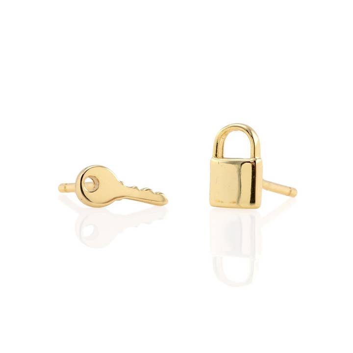 Lock & Key Stud Earrings 18K Gold Vermeil | Sterling Silver Nickel Free Hypoallergenic Ships from CA for wholesale by Kris Nations