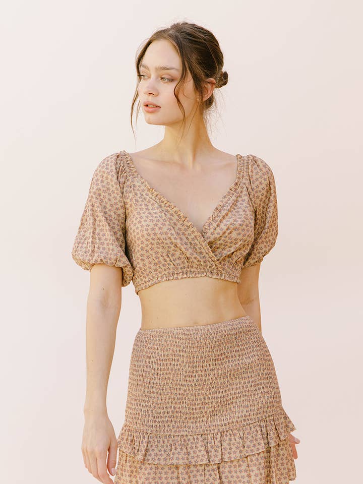 JS3373- Blue Tiny Daisy Print Mini Skirt for wholesale by STORIA