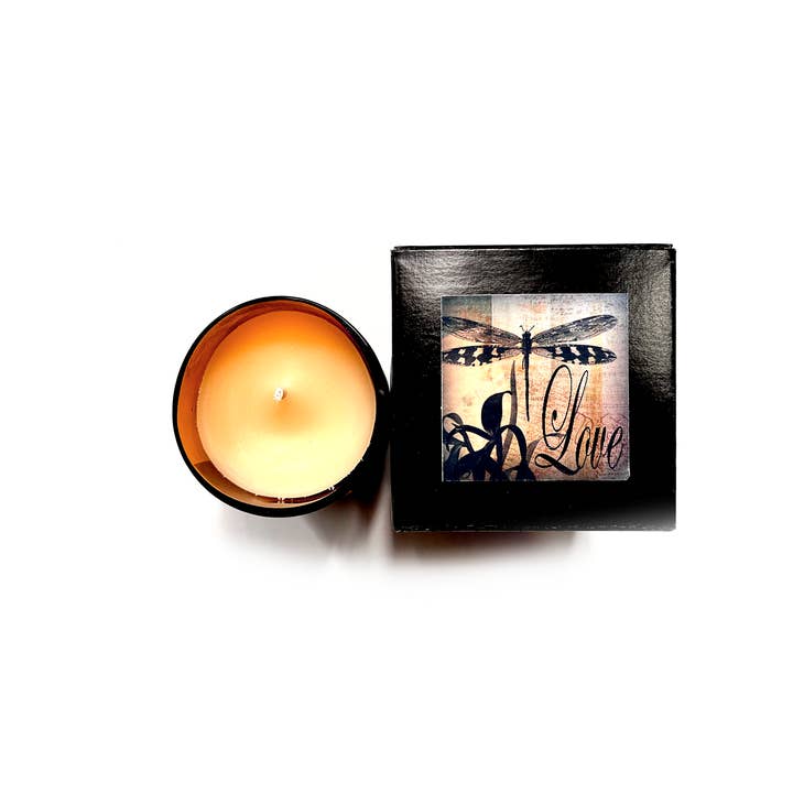 Black Oak Soap Company - Venta al por mayor Velas en tarros - Vela de cera de abeja Dragonfly «Love» | Vela de botella de cerveza de 6 oz