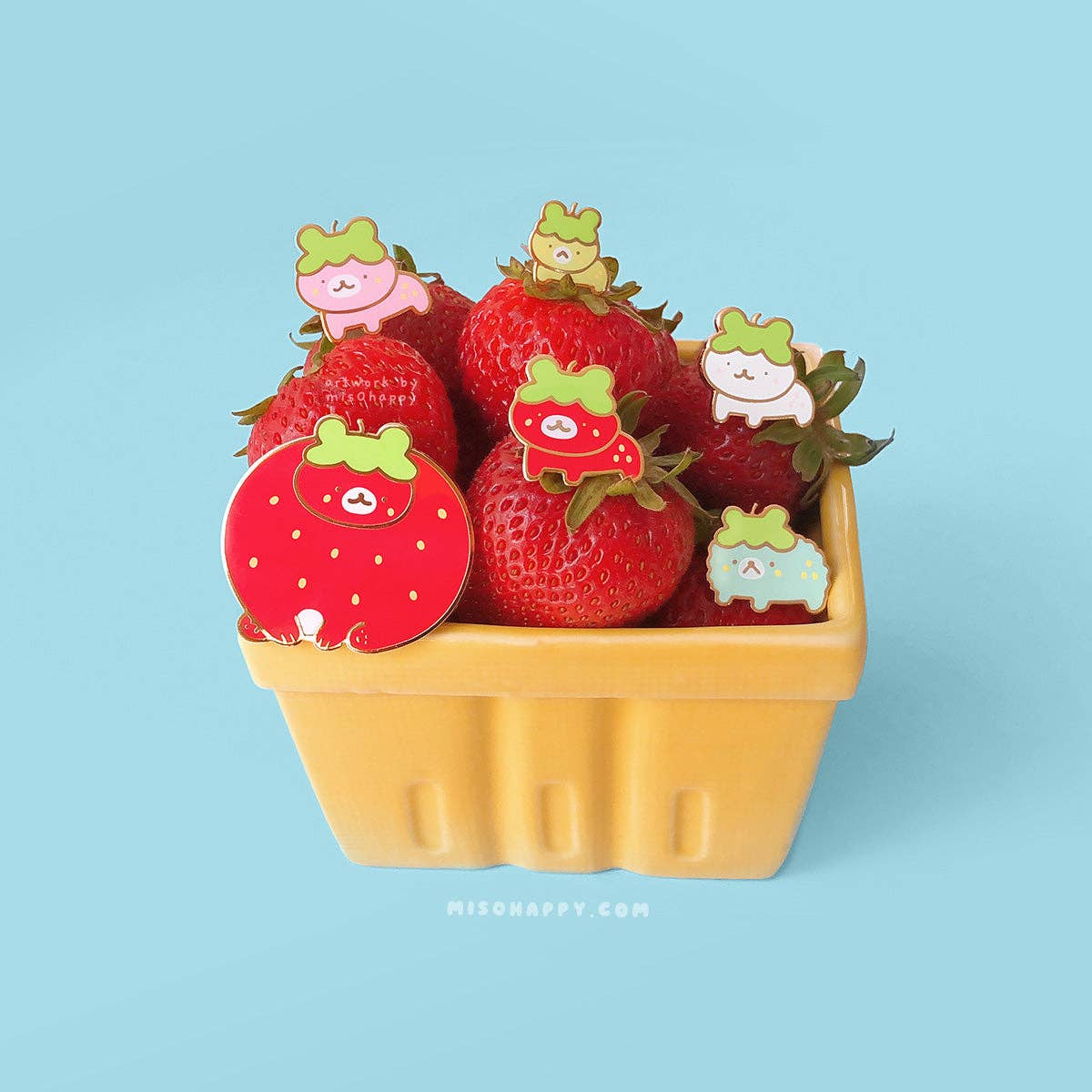 MIS0HAPPY - Vente Épinglettes/boutons - "Amis Fraisours (Rouge)" Épingle en Émail1