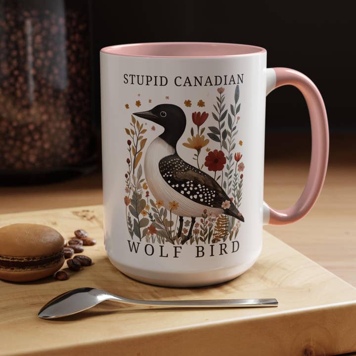 Stupid Canadian Wolf Bird Pottery Mug, Heated Movie Rivalry for wholesale by Tevatino