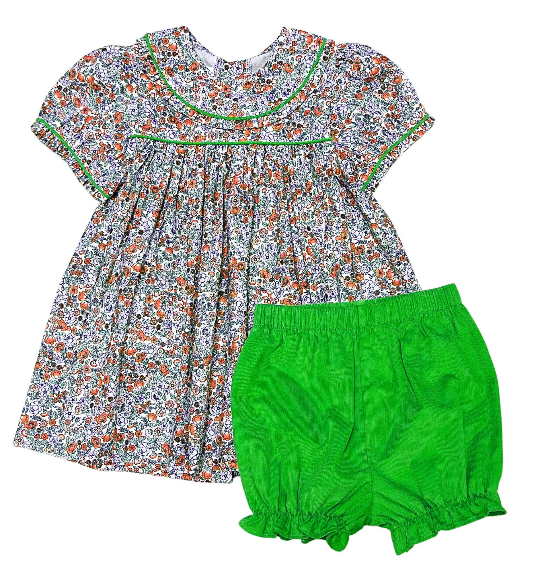 Marco and Lizzy - Wholesale Clothing Set - Baby - Baby Girl's "Janelle" Floral Print & Green Bloomer Set1