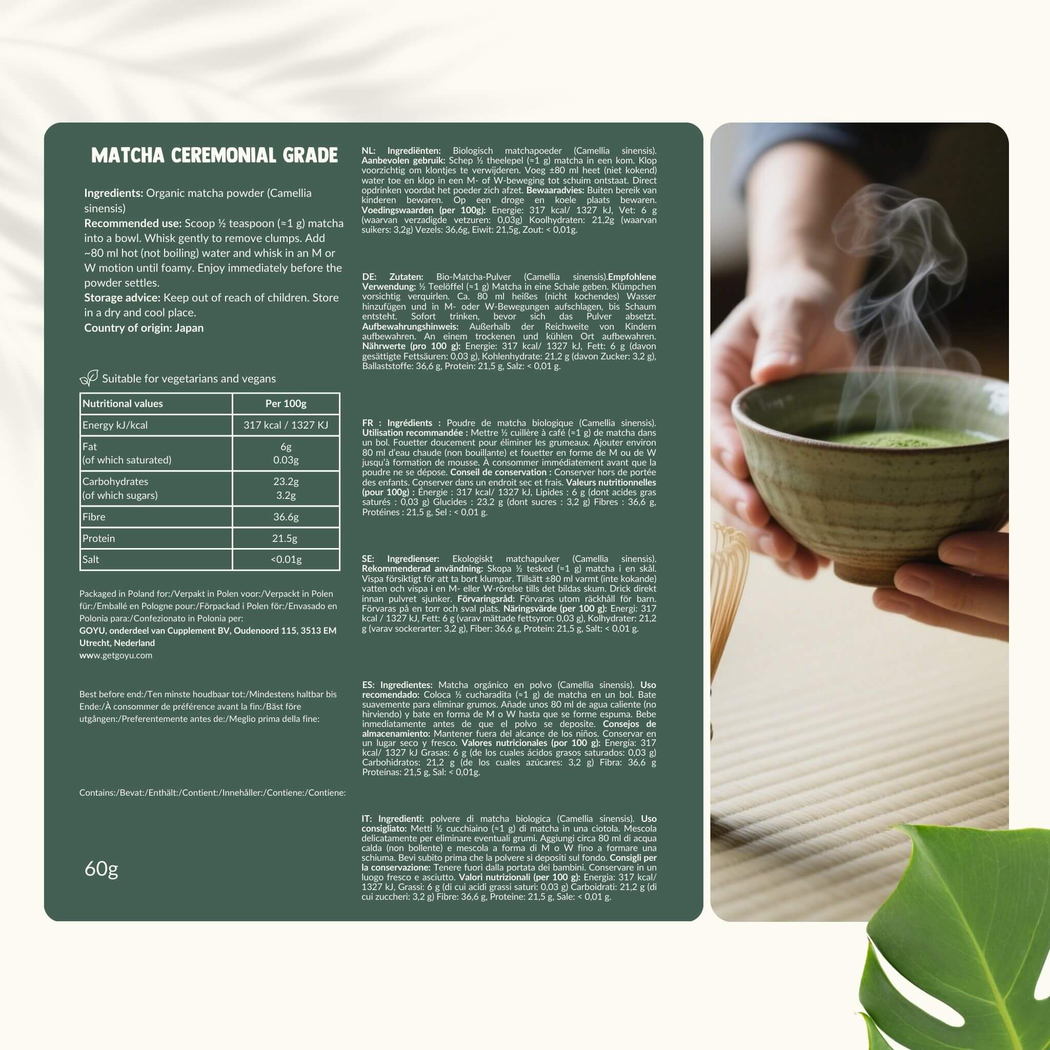 Cupplement b.v. - Wholesale Health/Detox Tea - Matcha Powder Ceremonial Grade  60 Grams6