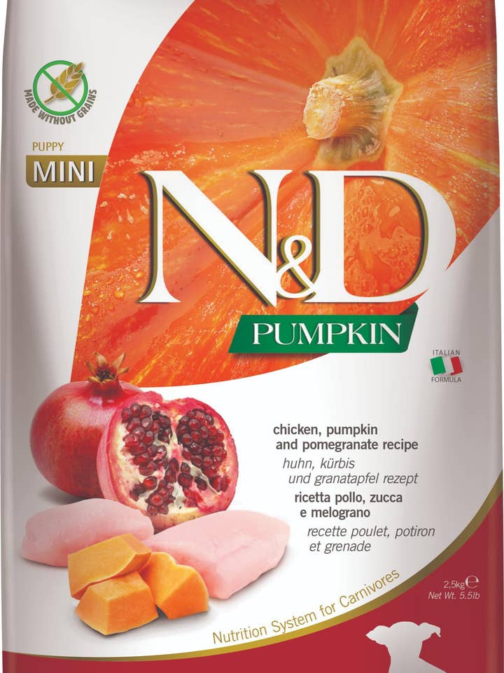 N&D Pumpkin Chicken Puppy Mini 2.5 kg. for wholesale by Finest Petfoods