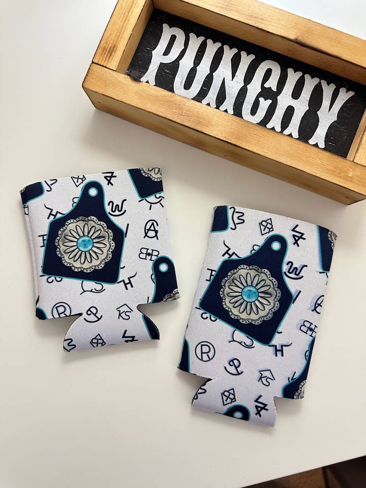 Cattle Brands and Conchos Koozie (2 sizes) for wholesale by Gunpowder and Glam Boutique