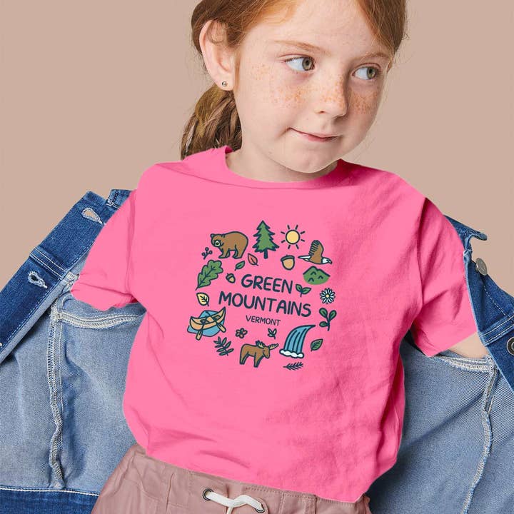 RetroPlanet - Wholesale Screen Printed T-Shirt - Kids - Vermont Woodsy Mountain Lake Doodle TShirt Toddler Name Drop4