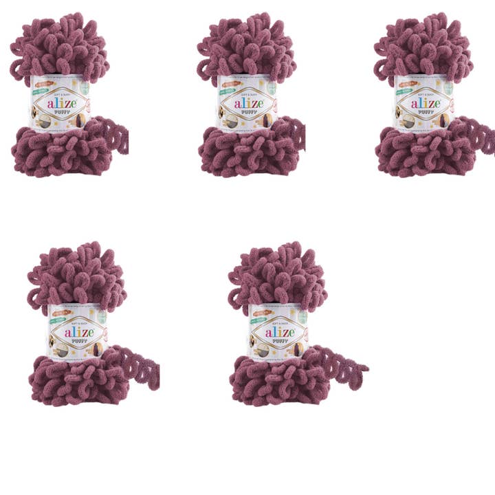 Alize Puffy Loop Yarn 5-Pack, Rose 0.22 lb-100gr Each for wholesale by Dream Trimming Goods LLC