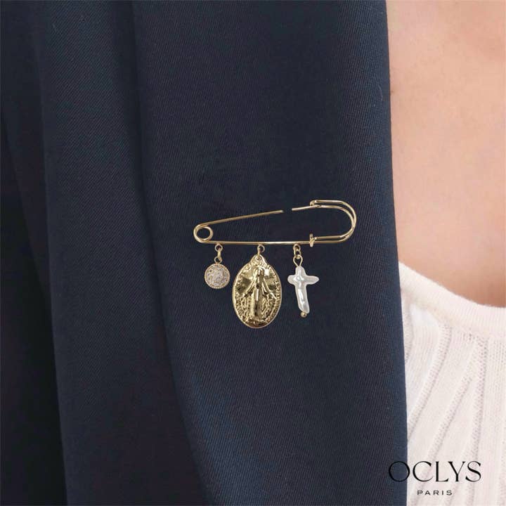 Blank cross pin brooch stainless steel Mary for wholesale by Oclys