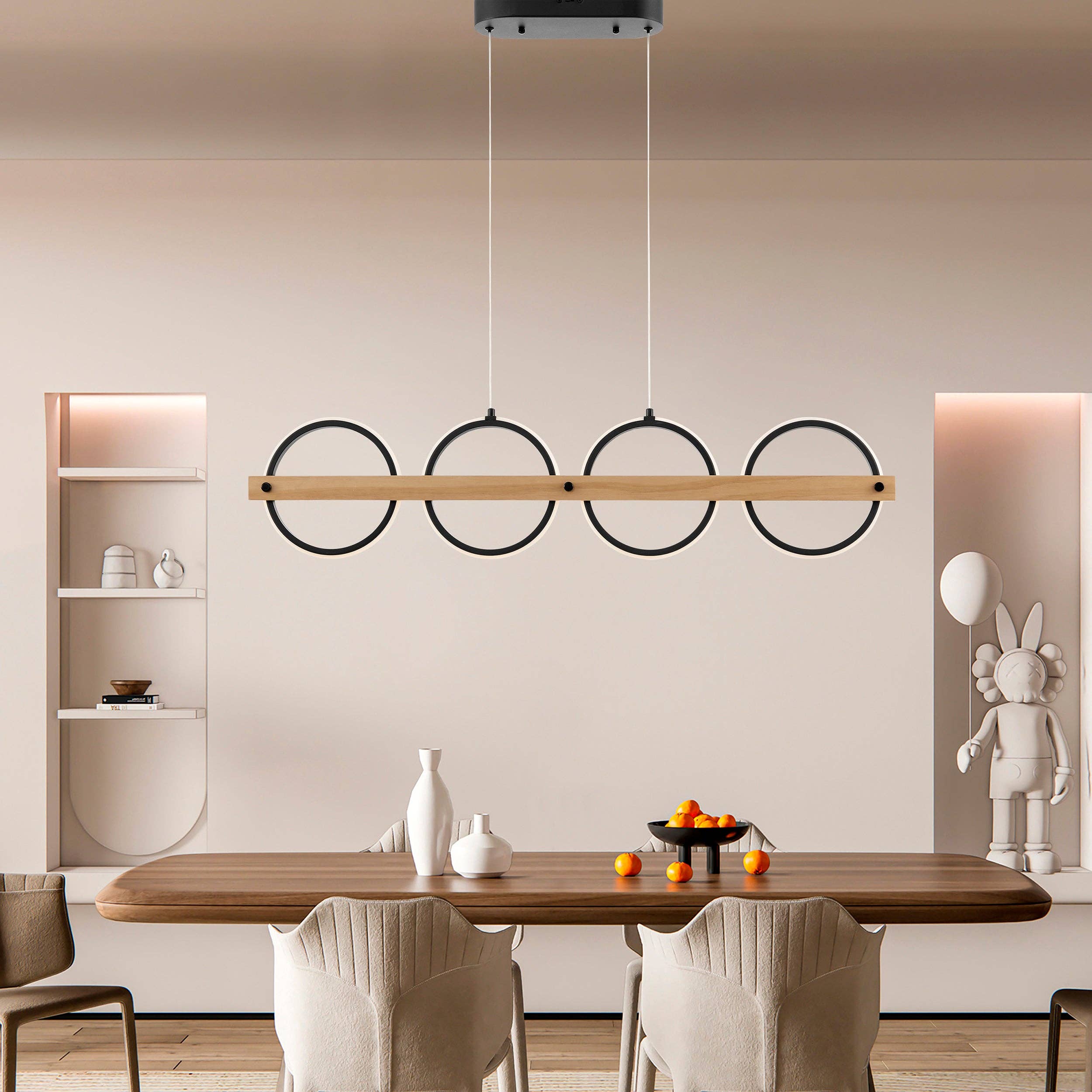 Finesse Decor - Wholesale Chandelier/Hanging Light - Chandelier 4 Circles Satin Black & Wood0