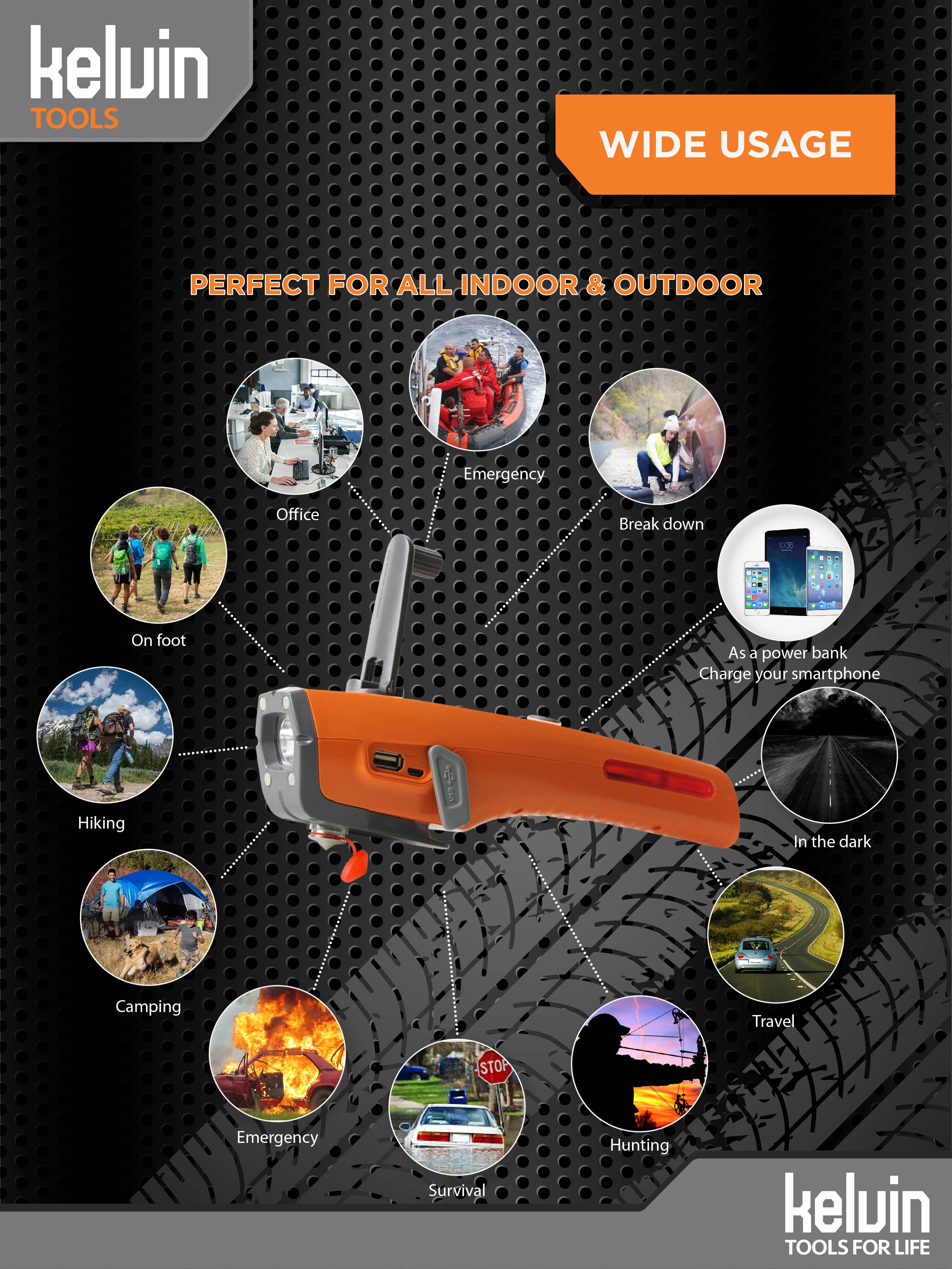 Kelvin Tools - Wholesale Handy Tool - Kelvin 8 - Automotive Emergency Multi Tool & Cell Charger7