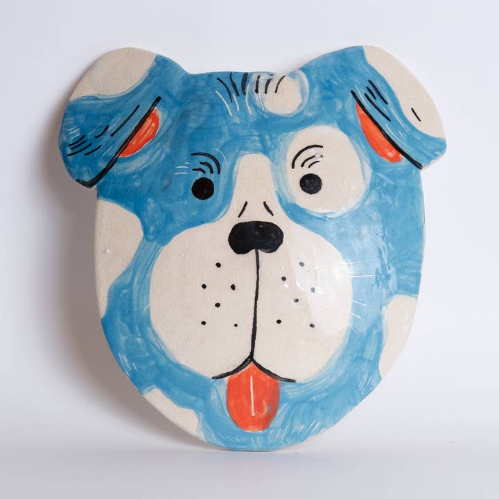 blue dog - handmade ceramic wall hanging decor for wholesale by Matilde Horta