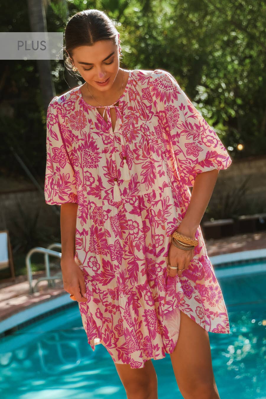 Oddi - Wholesale Dress - Women's - Plus Boho Printed Baby Doll Mini Dress12