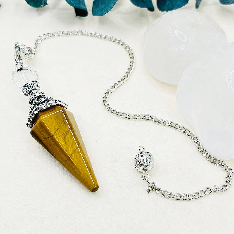 GemMeet - Vente Pierre et cristal de spiritualité - Pendule à esprit hexagonal pyramidal en forme d'œil de tigre en améthyste13