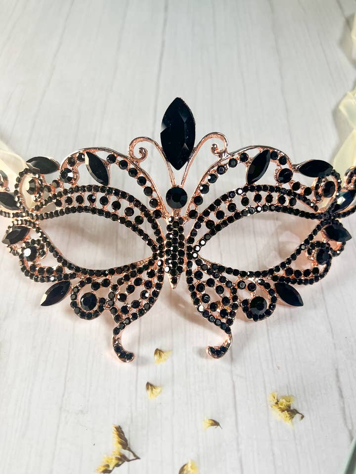 Happy Dream Gifts - Vente Déguisement – unisexe - Masque de mascarade en diamant noir, masque doré pour fête d'Halloween