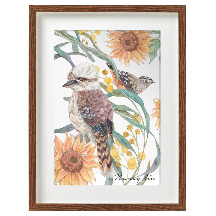 Gouden Eeuw | Kookaburra en zonnebloem Giclée Art Print voor wholesale door NananStudio