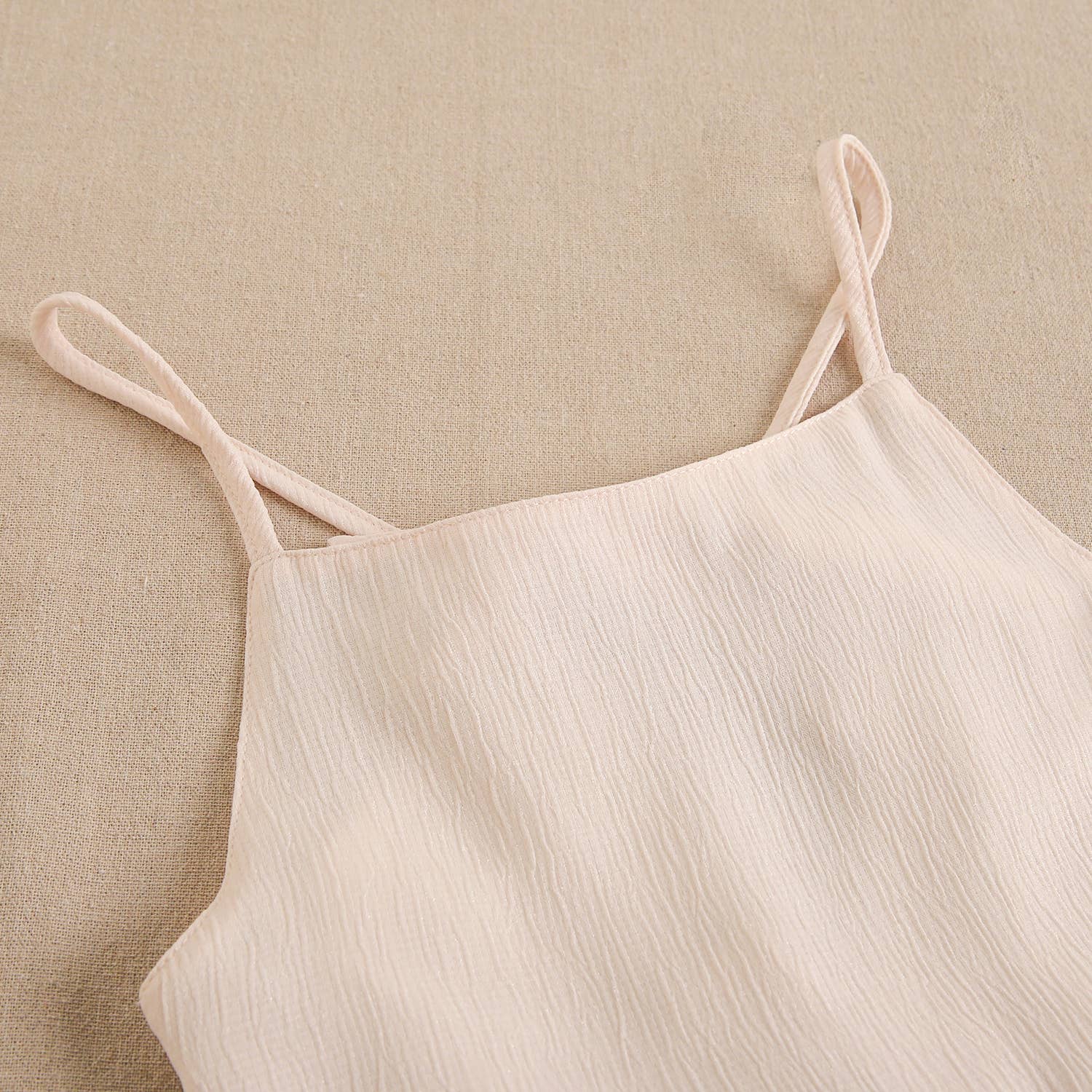 Beige Plain Chiffon Long Strappy Girl's Jumpsuit for wholesale on Faire2