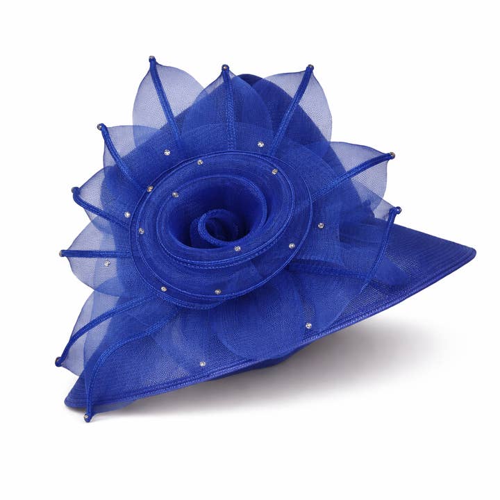 T0711 - Organza Flower Fascinator with Crystal Accents for wholesale by Maspros