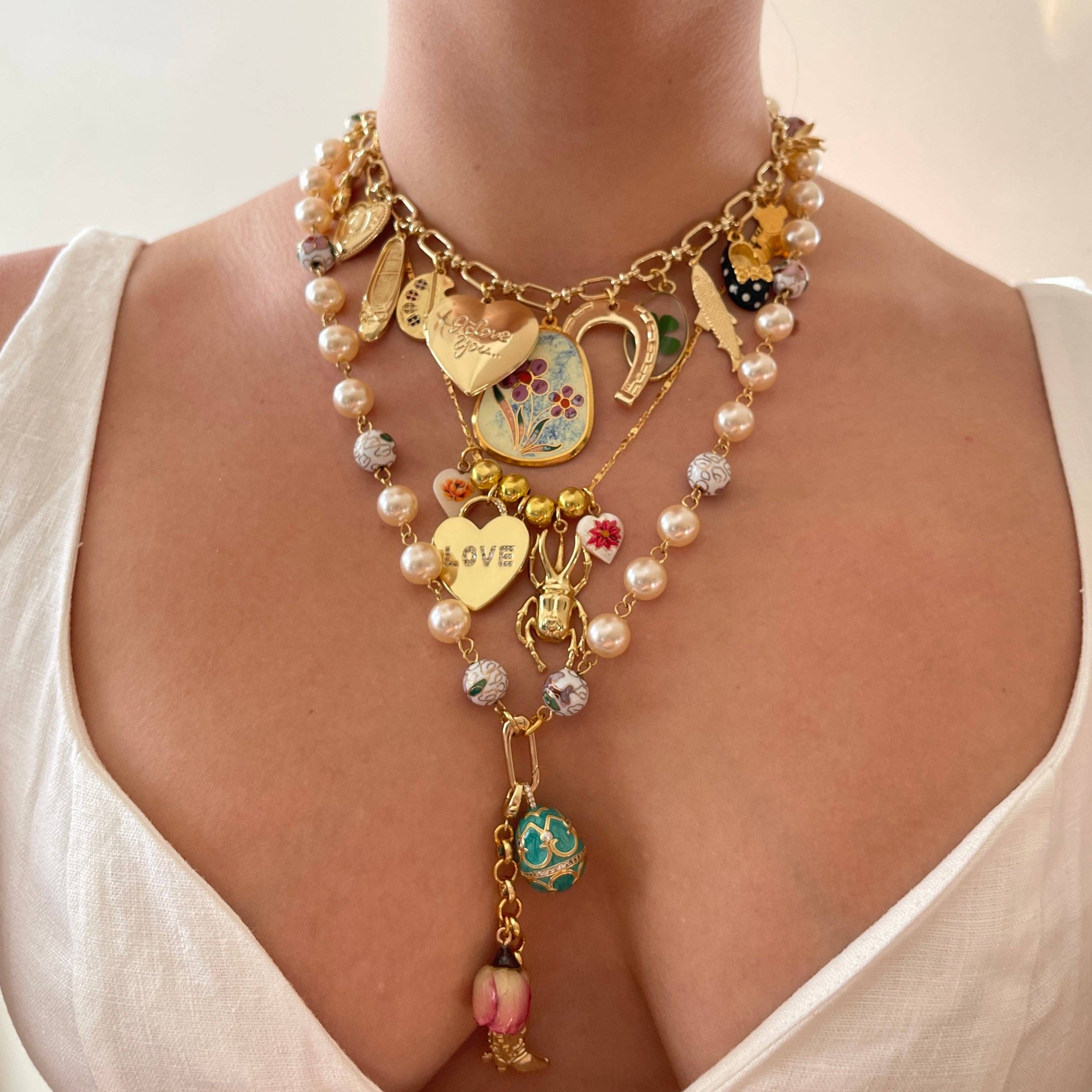 The Sage Vintage - Wholesale Pendant/Charm Necklace - Charm Holder Necklace Base - Cloisonné Faux Pearl 10mm4