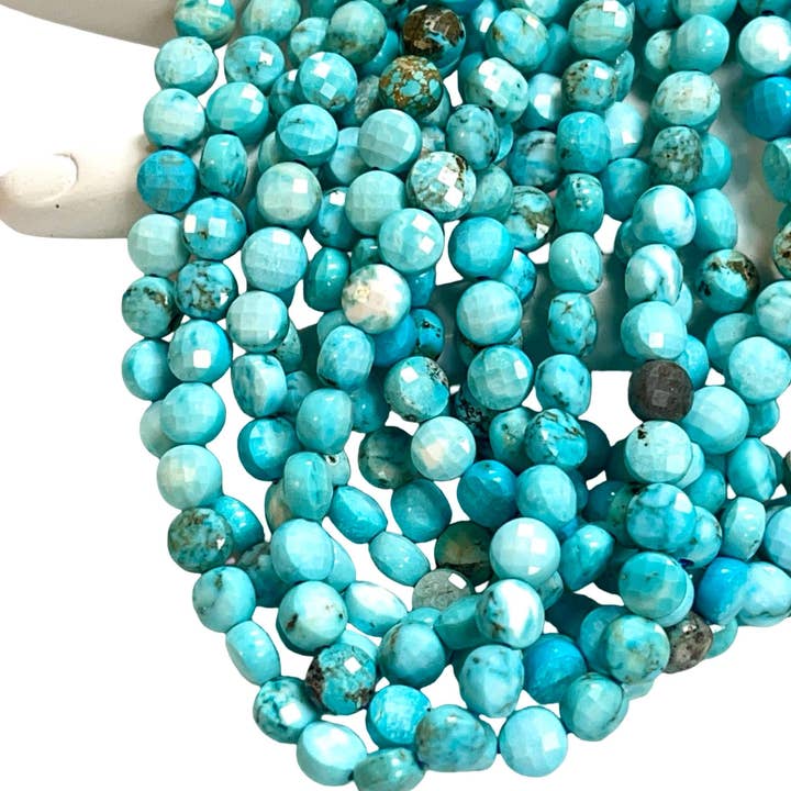 TRIVENI USA INC - Wholesale Beads - Turquoise Gemstone Beads Faceted Coin 6mm Strand Polished3