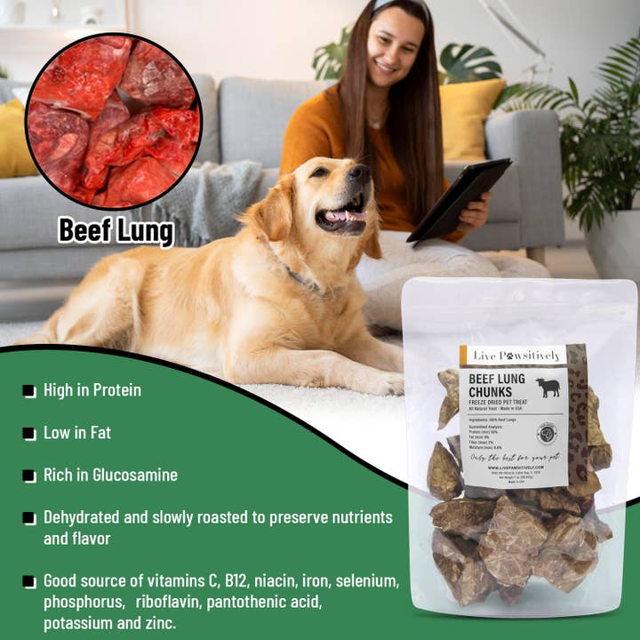 Live Pawsitive - Wholesale Pet treats – Dog - Beef Lung Chunks 7oz package2