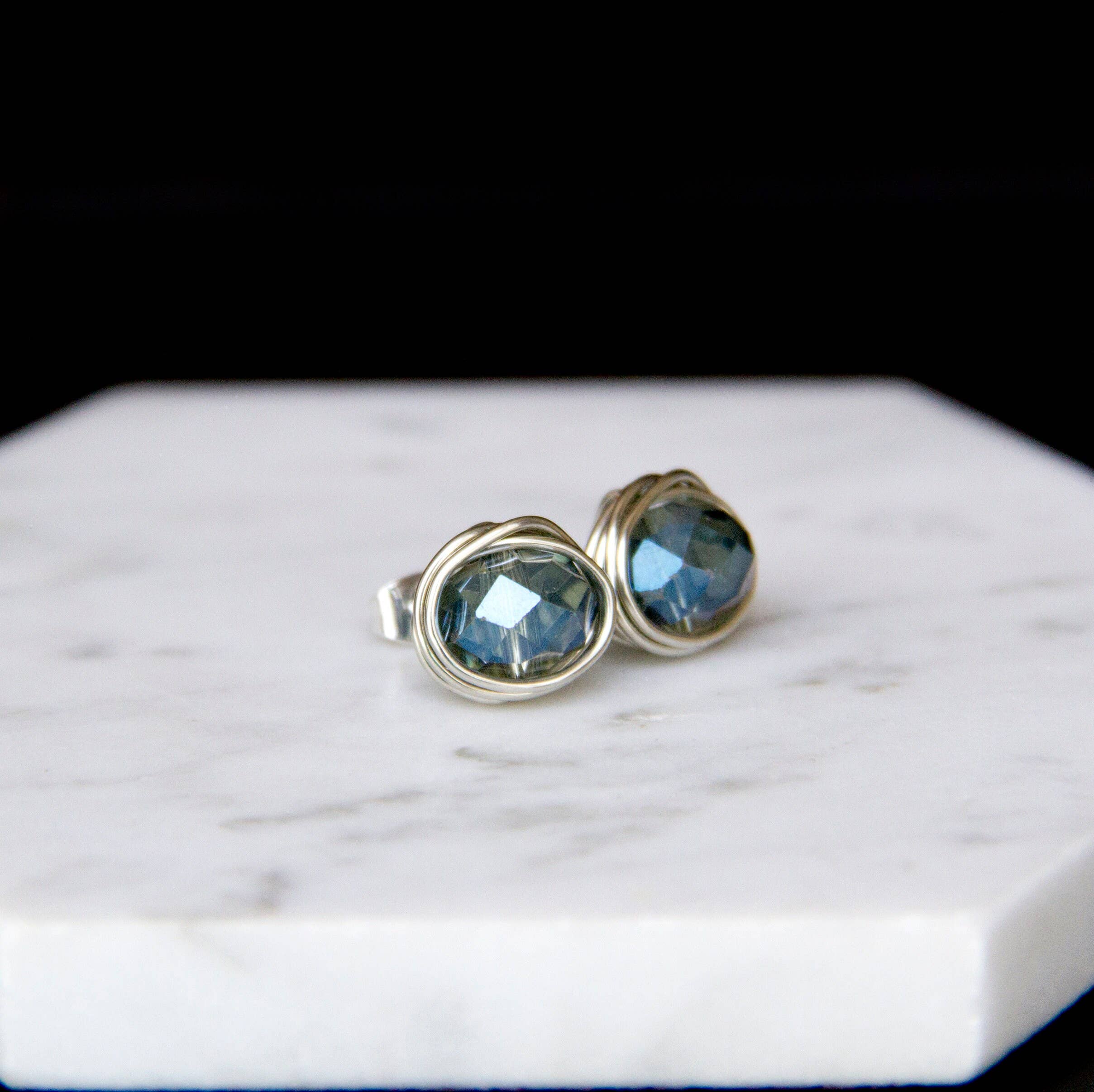 The Jovi Lyne Collection – wholesale Stud/post earrings – Chinese Crystal Stud Earrings Wrapped In Silver - Birthstone - December - Blue5