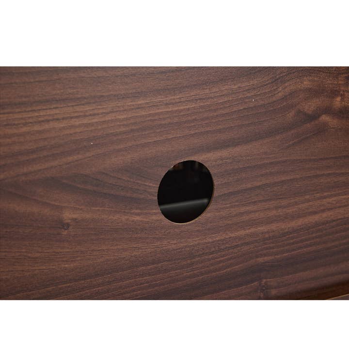 Urban Meuble - Wholesale Console Table - Vintage-style walnut wood effect TV stand with 2 rattan doors, 4 drawers 180*35*44cm KUQON24