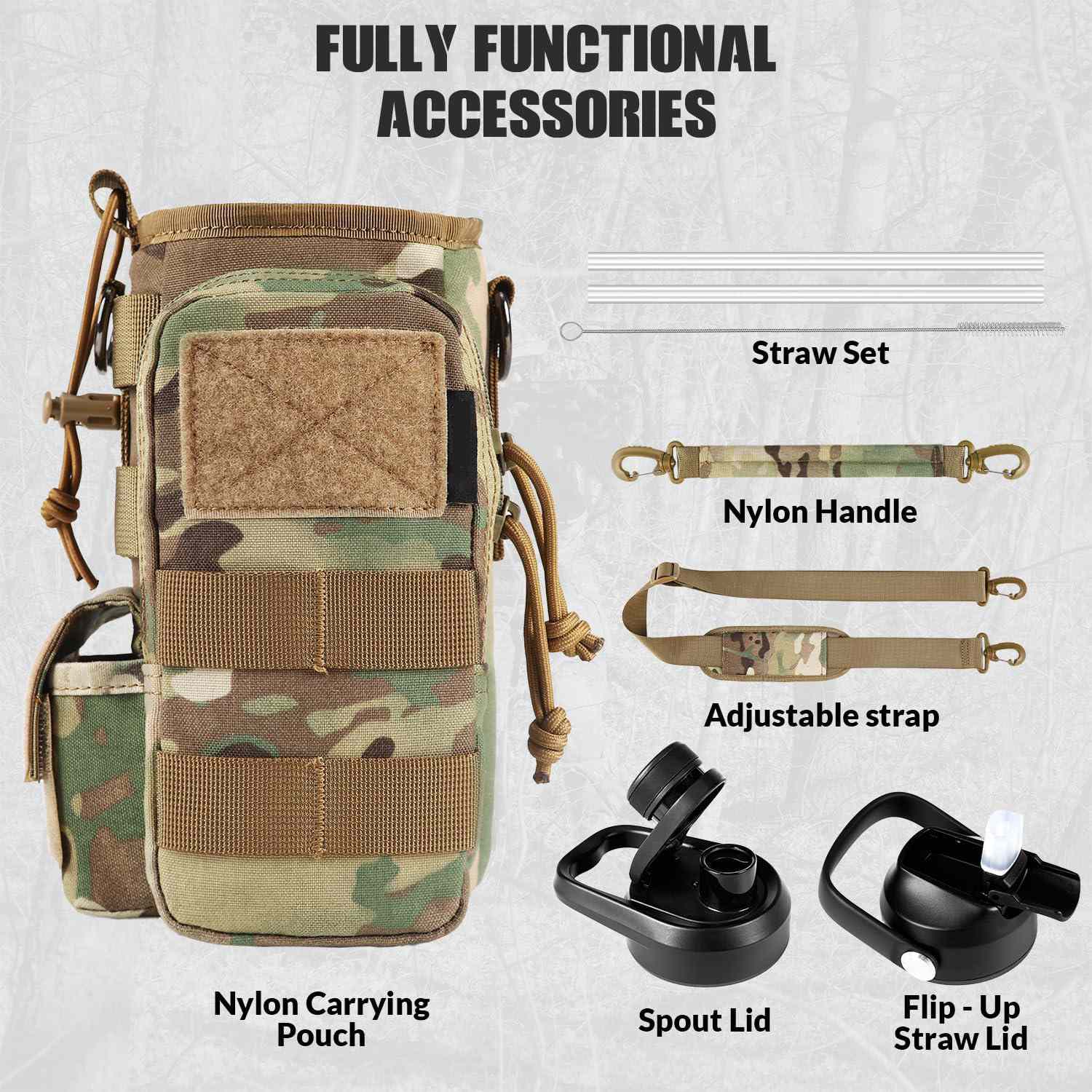 Antarctica Outdoors - Wholesale Water Bottle - Votagoo 64Oz Half Gallon Stainless Steel Insulated Tactical Water Bottle with Metal Military Water Bottle Tactical Carrier Bag9