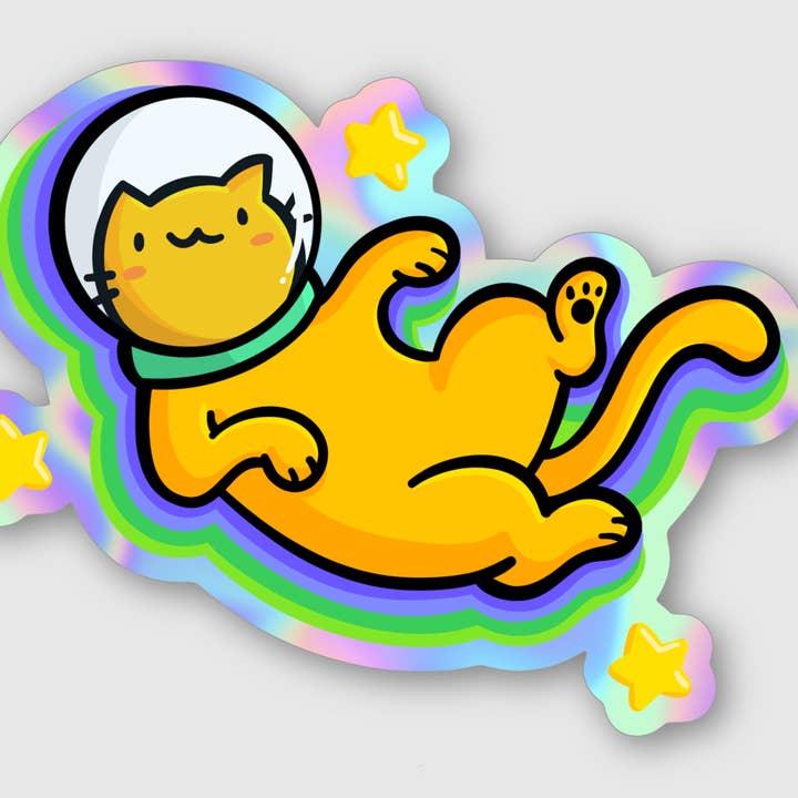 Holographic Space Cat Vinyl Sticker for wholesale by Shop Emily M