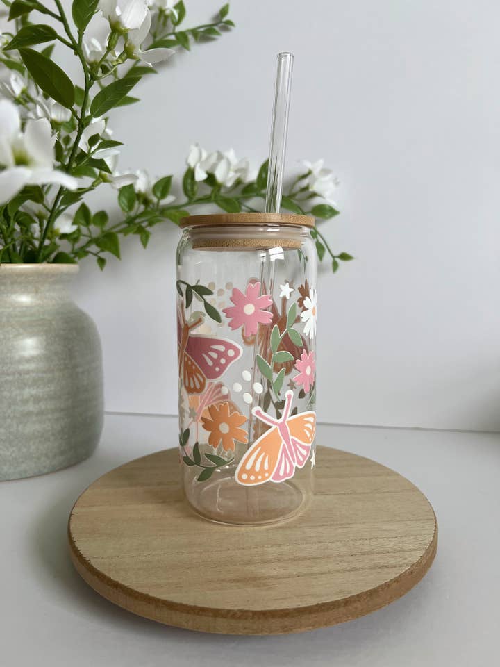 Spring Butterfly Iced Coffee Glass for wholesale by Birdie & Co.