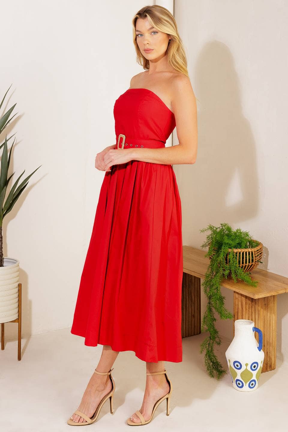 Red Ein festes gewebtes Midikleid - ID21958 für den Großhandel auf Faire3