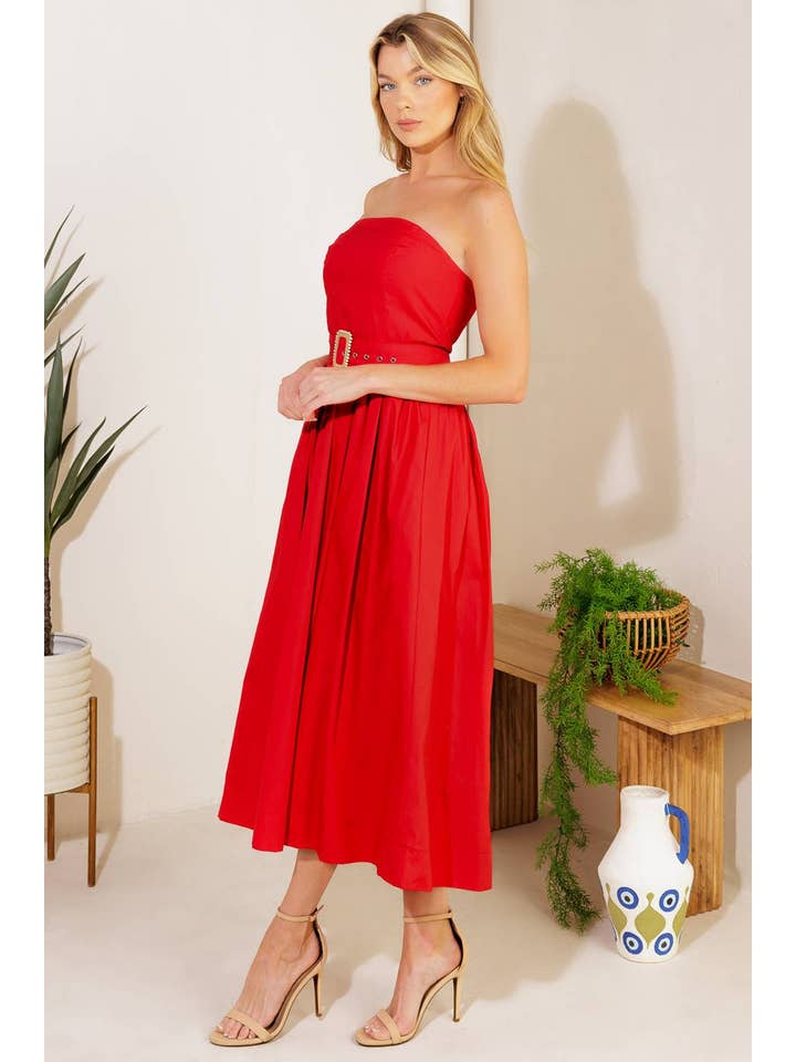 Red Ein festes gewebtes Midikleid - ID21958 für den Großhandel auf Faire3