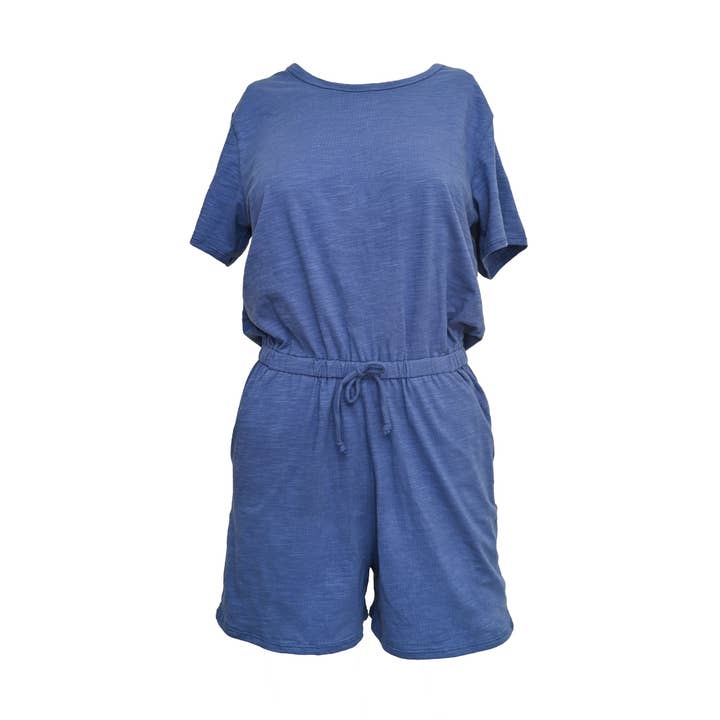 Sandy romper met trekkoord en korte mouwen - Denim voor wholesale door Lezat