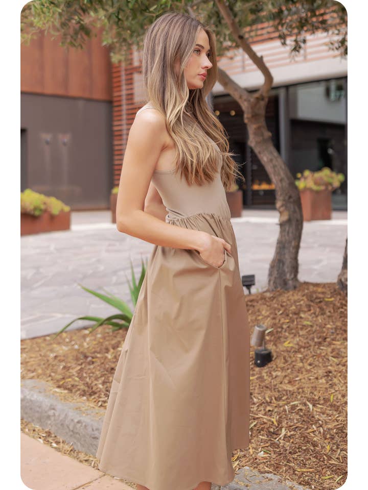 Strut & Bolt - Wholesale Dress - Women's - Knit Contrast Poplin Long Dress14