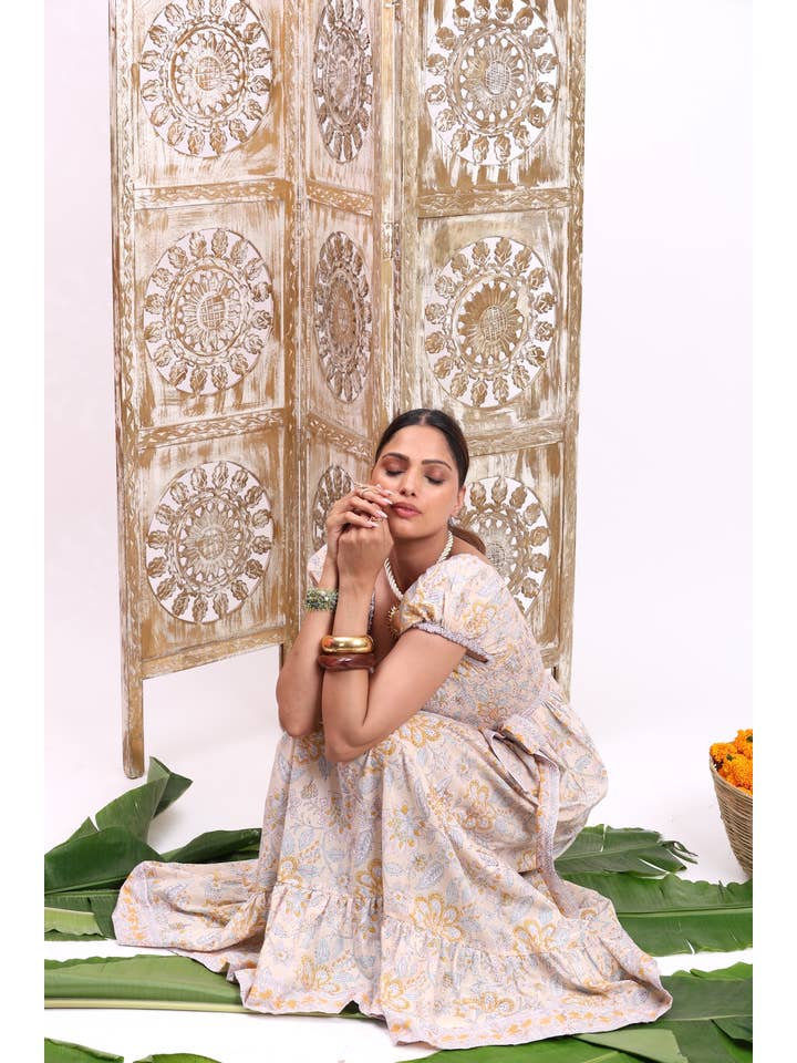 The Fox and The Mermaid - Vendita all'ingrosso Vestito - Donna - Abito a tunica stampato a blocchi (Paloma: Buttermilk)7