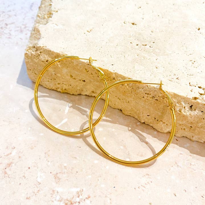 Angels Whisper Accessories - Wholesale Hoop earrings - 50mm Classic Gold Plated Hoops3