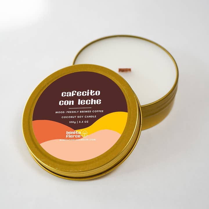 Cafecito Con Leche Candle Tin | Coffee & Milk for wholesale by Bonita Fierce Candles