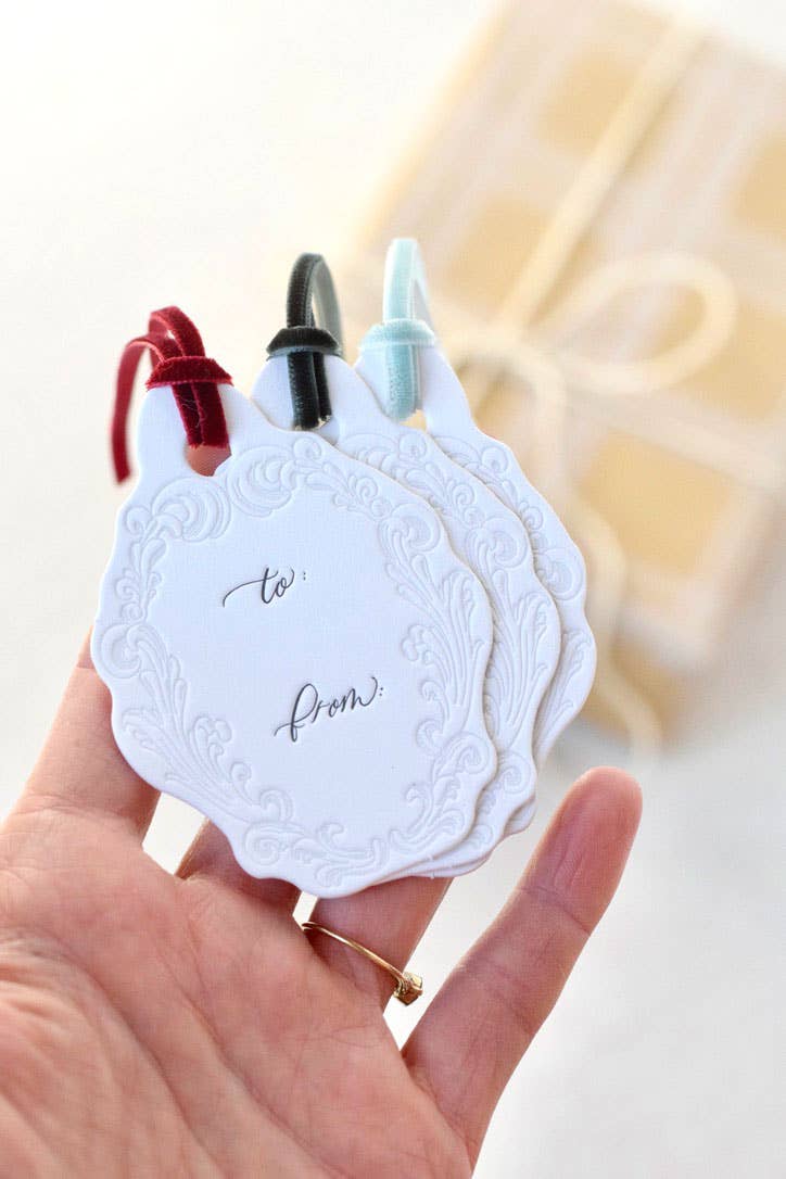 Michelle Renee Co. – Cartão de presente por atacado – Presente Tipografia Oval Etiquetas | Barroco Vintage Crest2