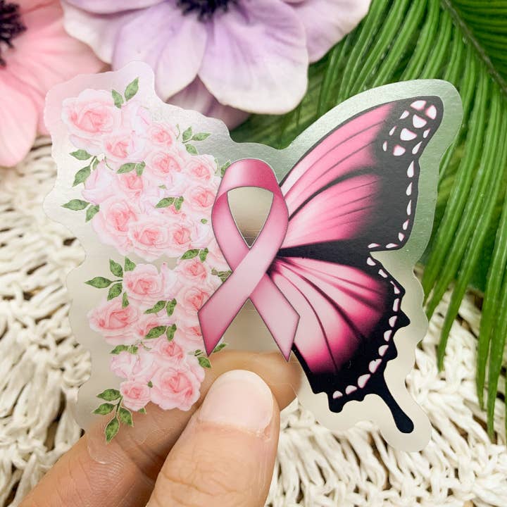 50 Pack - Breast Cancer Awareness Clear, Sticker, 3x3 in. for wholesale by Savannah and James Co