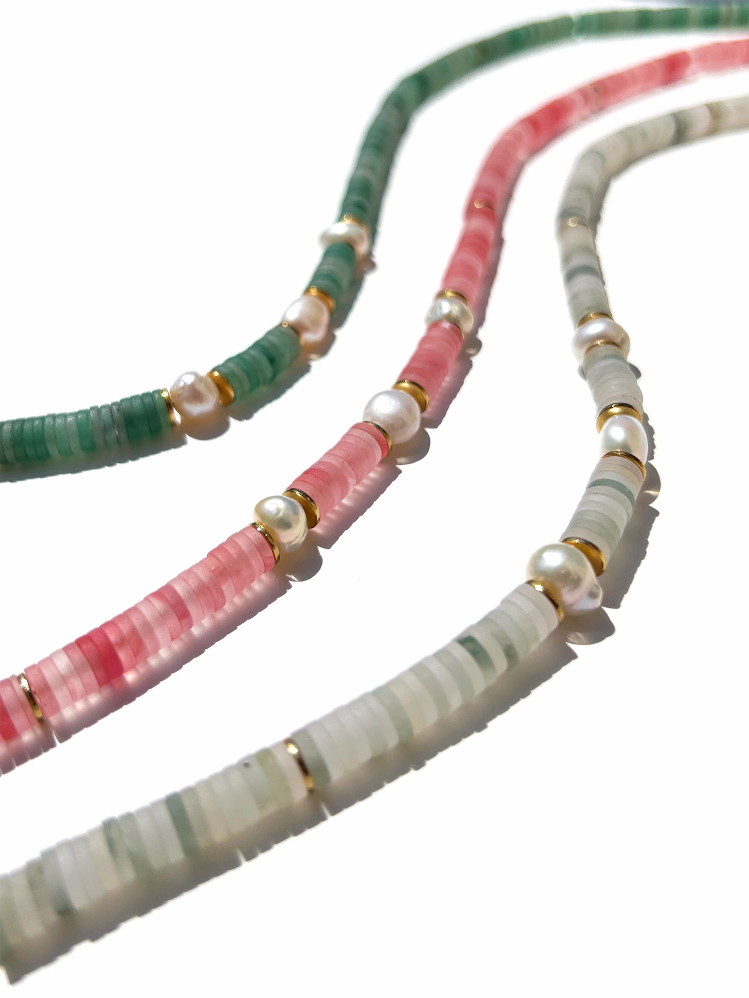 Kaylie Dawn Jewelry - Wholesale Beaded/Pearl Necklace - Madaket Handmade Heishi Gemstone & Pearl Necklace - 5 Colors12