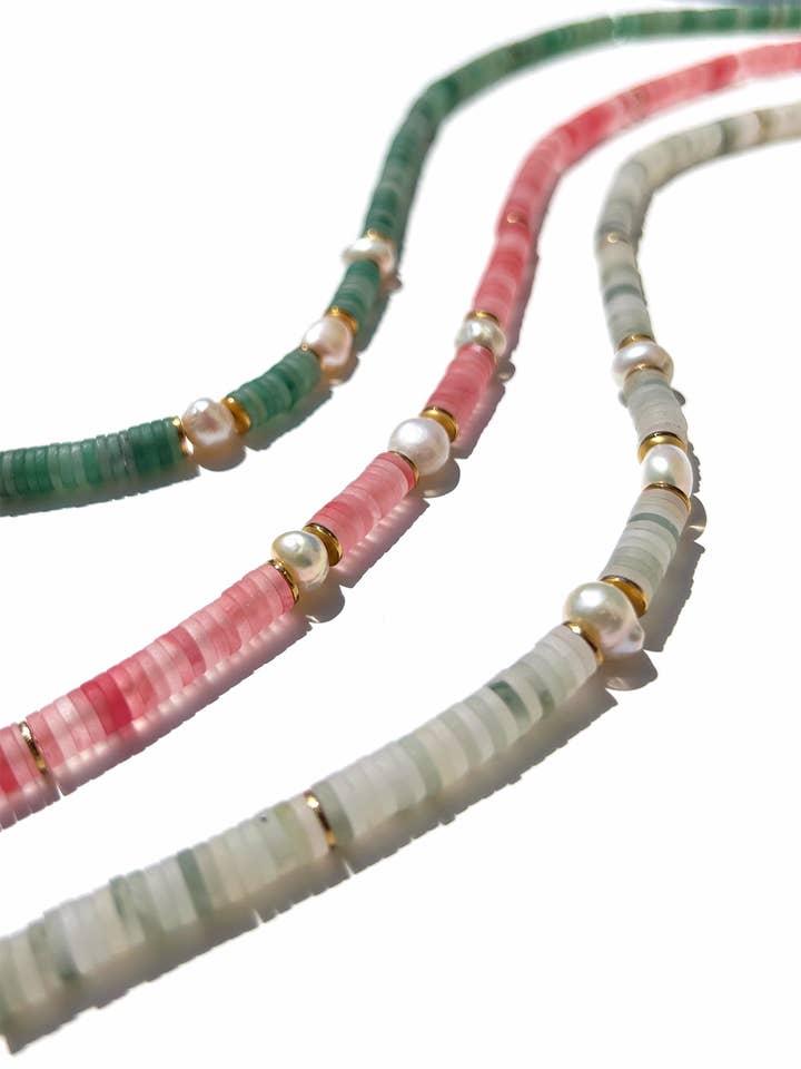 Madaket Handmade Heishi Gemstone & Pearl Necklace - 5 Colors for wholesale by Kaylie Dawn Jewelry
