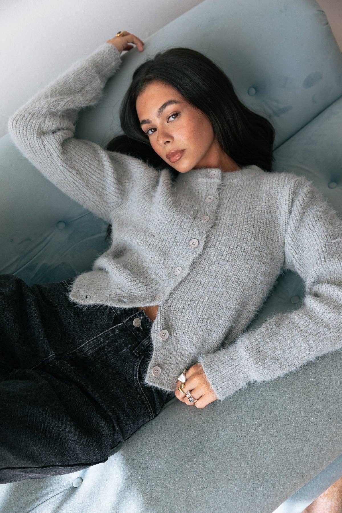 Noor Fluffy Cardigan - Grey for wholesale on Faire2