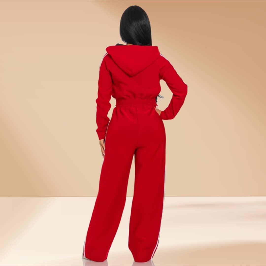 Celystrends - Wholesale Jumpsuit - Women's - Jumpsuit Hooded Lined Fleece Side Stripes 11
