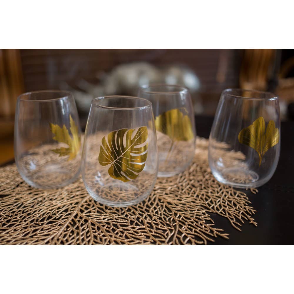 AULICA - Wholesale Drinking Glass/Cup - Golden leaf glasses - set of 42