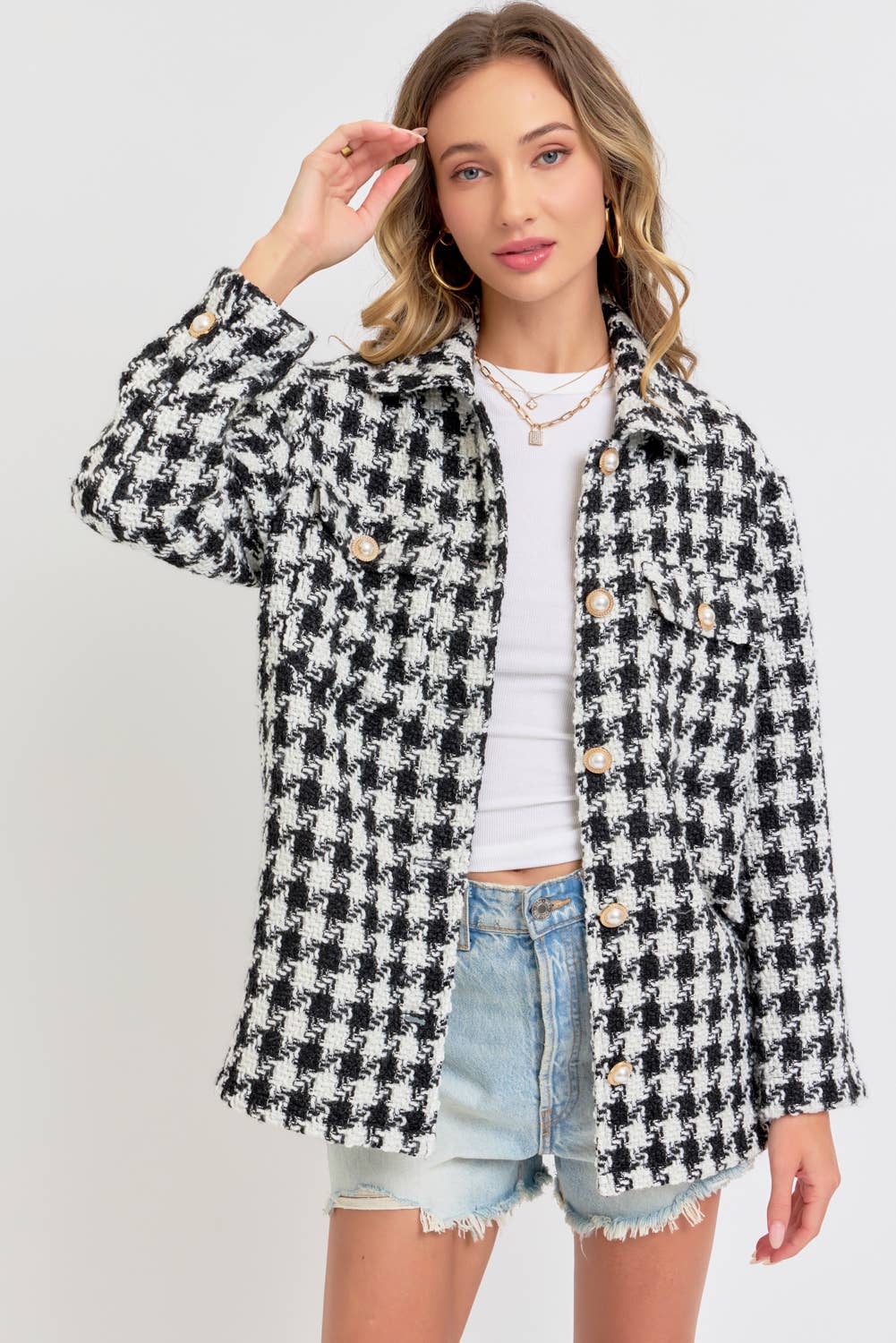 SCHWARZ/WEISS Hahnentritt Tweed Blazer mit lockerem Schnitt für den Großhandel auf Faire17