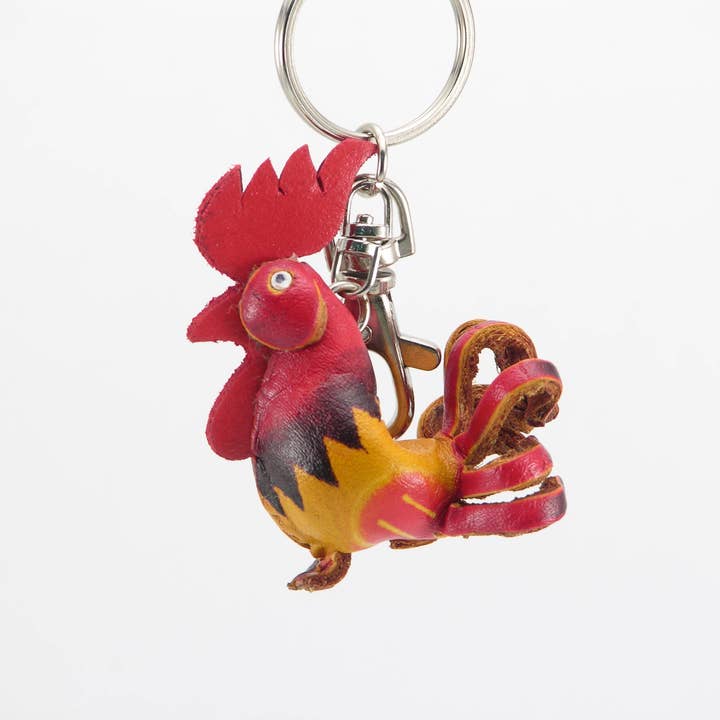 Handmade Leather Rooster Animal Key Chain KC4019 for wholesale by Sunflower Handmade leather inc