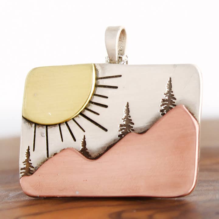 Rectangle Sunburst Mountain Necklace for wholesale by Pure Impressions Design