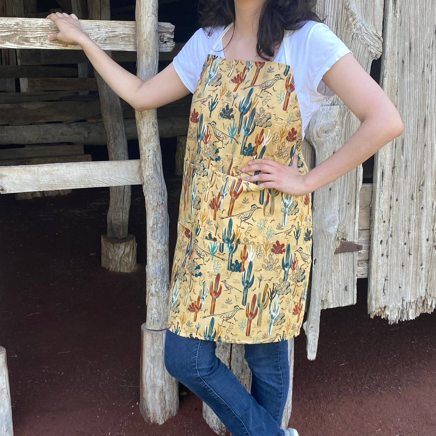 Cher the Fire - Wholesale Apron - Cotton Apron, Roadrunner's Quest - Southwest Gold2