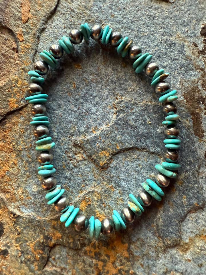 Kingman Chip Sterling Silver Pearl Bracelet for wholesale by Wild Mountain Silver