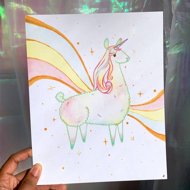 Unicorn Llama | 8x10 Colorful Illustration Print for wholesale by By Akki