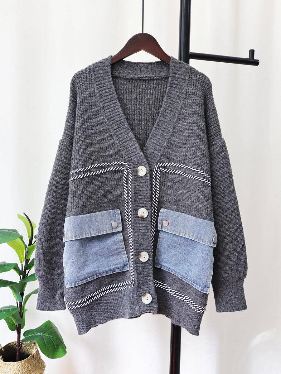 Productseeker – Engroshandel Cardigan - Dame – JK91 hyggelig cardigan med patchwork i denim og strik5
